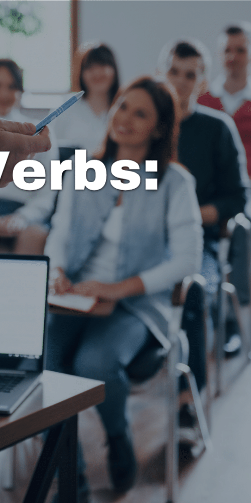 Phrasal verbs en la oficina, verbos frasales para uso en el trabajo, banner con autora profesora nativa